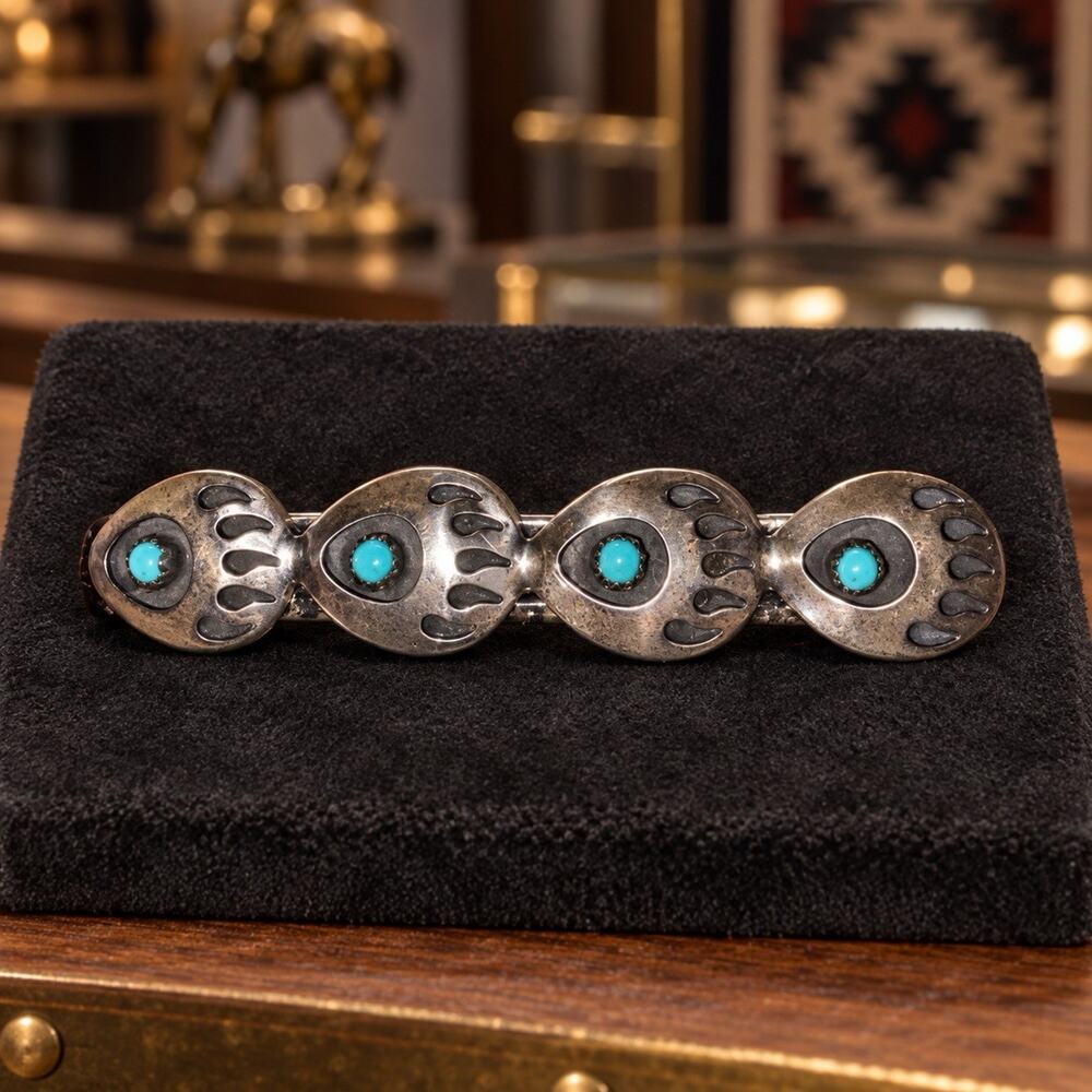 NWT Navajo Virginia John Bear Paw Hair Barrette Clip Turquoise 925 Silver 2.5"